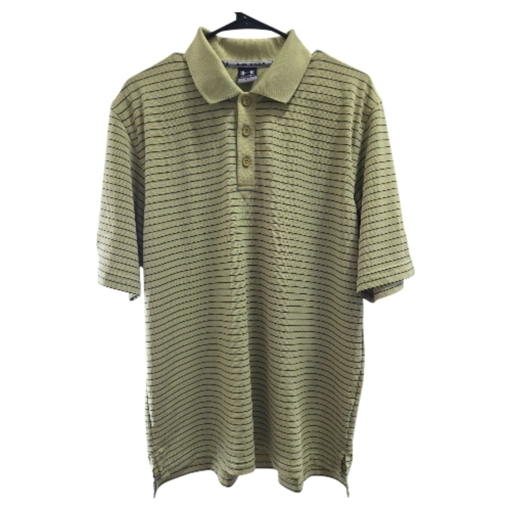 Under Armour Olive Green Polo with Thin Black Stripes. M